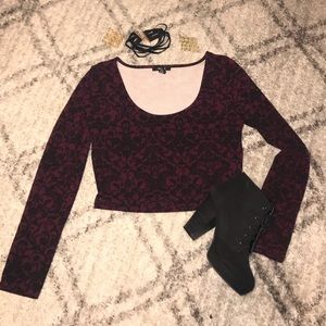 Deep red and black patterned crop top